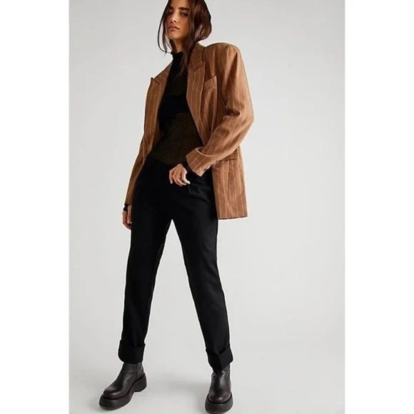 Free People NWT All For Me Slim Black Noir Trouser Business Casual Pant - Picture 1 of 8